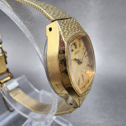 VTG Seiko Watch Women 21mm Gold Dial Gold Tone Rectangle Manual Wind Runs3