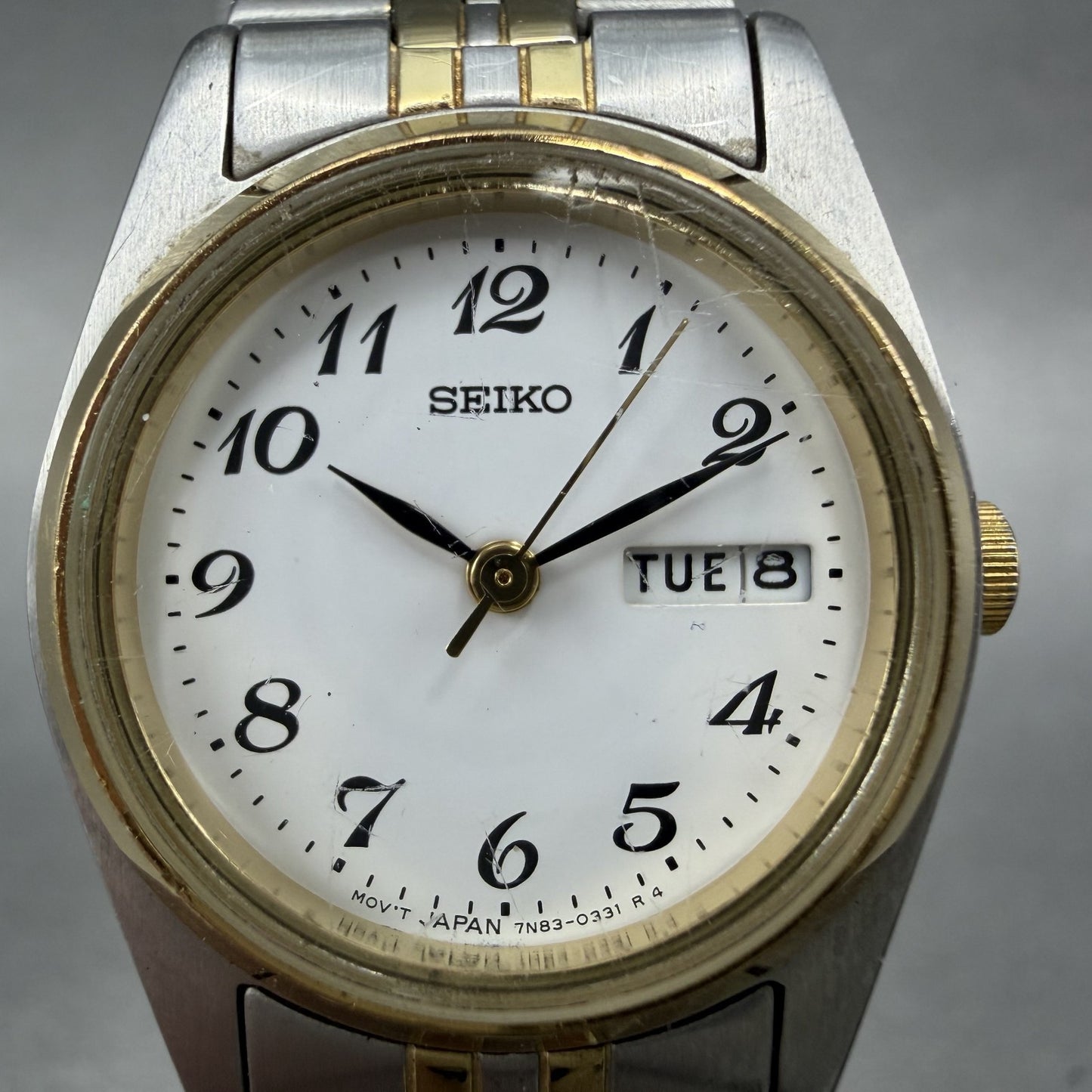 Seiko Watch Women 24mm White Dial Two Tone Daydate Round 7N83-0011 New Battery1