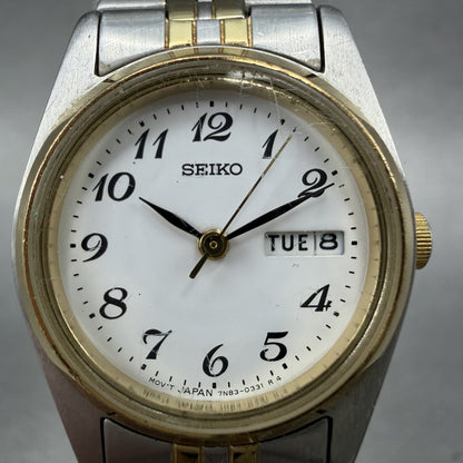 Seiko Watch Women 24mm White Dial Two Tone Daydate Round 7N83-0011 New Battery1