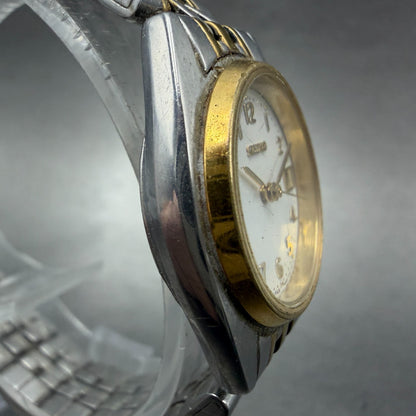 Seiko Watch Women 24mm White Dial Two Tone Date Round 7n82-6001 New Battery VTG3