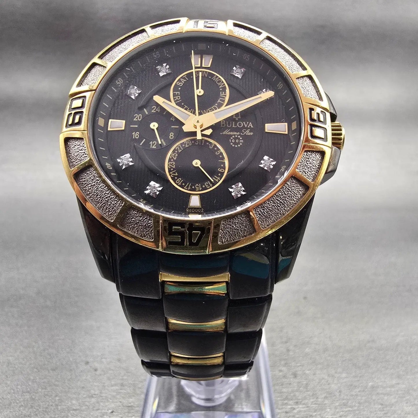 Bulova Marine Star Watch Men 42mm Black Dial Two Tone Daydate 98D0002 New Batt5