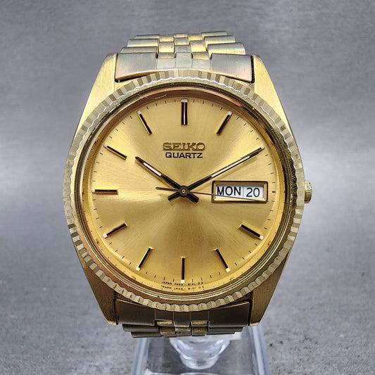 Seiko President Watch Men 36mm Gold Dial Gold Tone Daydate 7n438119 New Battery0