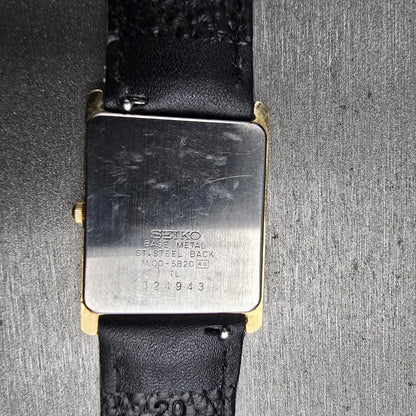 Seiko Tank Watch Men 25mm Gold Dial Gold Tone Rectangle 7N00-5B20 New Battery J10