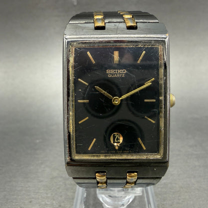 Seiko tank Watch Men 25mm Black Dial Black & Gold Tone Date 7N29-5B59 NewBattery0