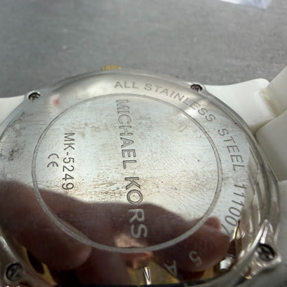 Michael Kors Madison Watch Women 41mm MOP Dial White Tone Date Mk-5249 New Batt9