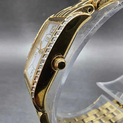 Citizen Eco-Drive Tank Watch Women 14mm White Dial Gold Crystal Bezel Works2