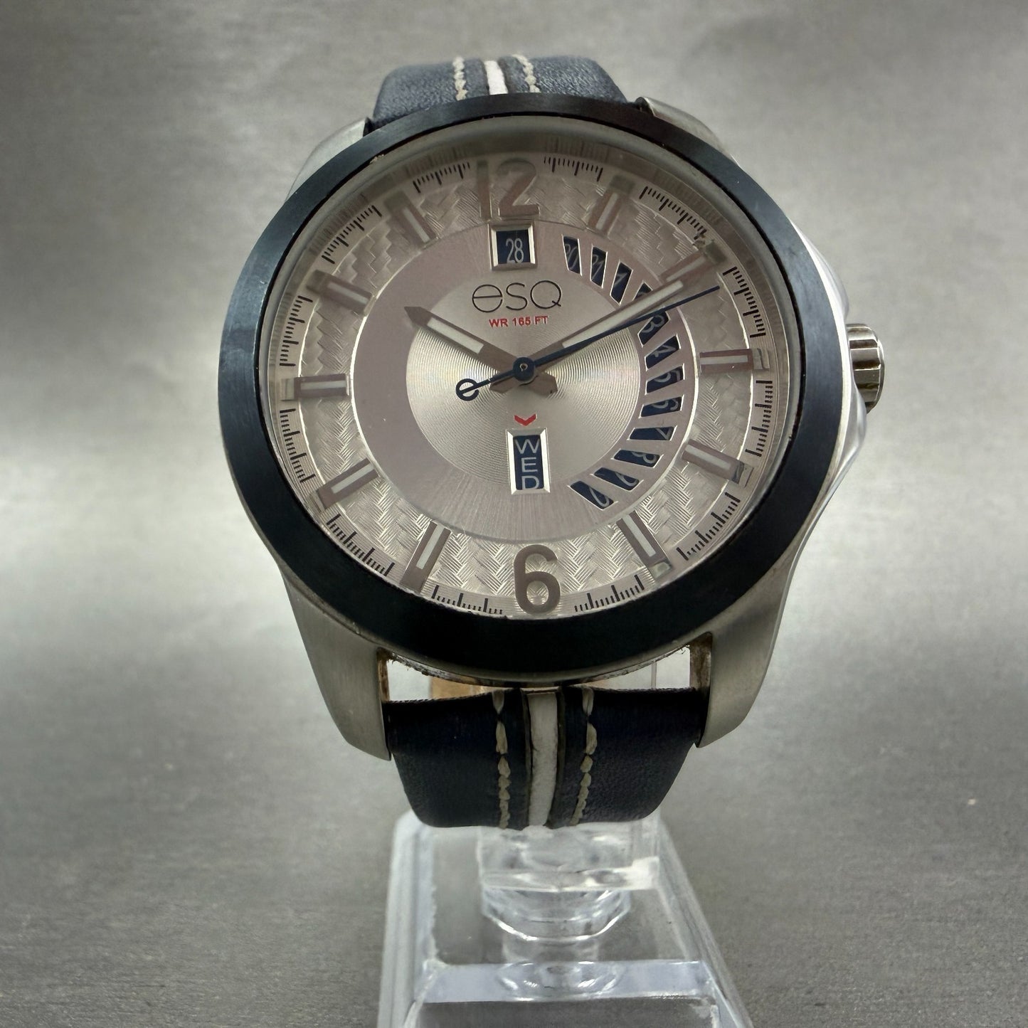 ESQ Watch Men 45mm White Dial Silver Tone Daydate Round ESQ091 New battery4