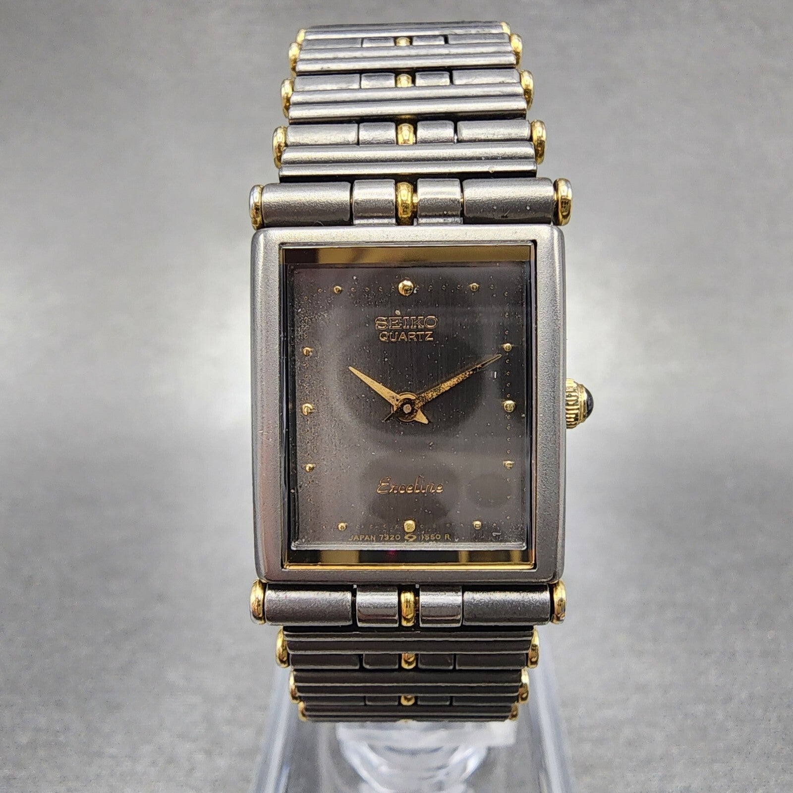 Seiko Exceline Tank Watch Women 18mm Gray Dial Two Tone Rectangle Titanium Runs0