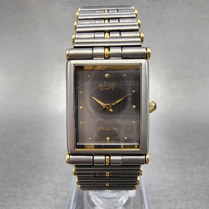 Seiko Exceline Tank Watch Women 18mm Gray Dial Two Tone Rectangle Titanium Runs0