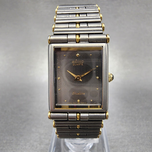 Seiko Exceline Tank Watch Women 18mm Gray Dial Two Tone Rectangle Titanium Runs0