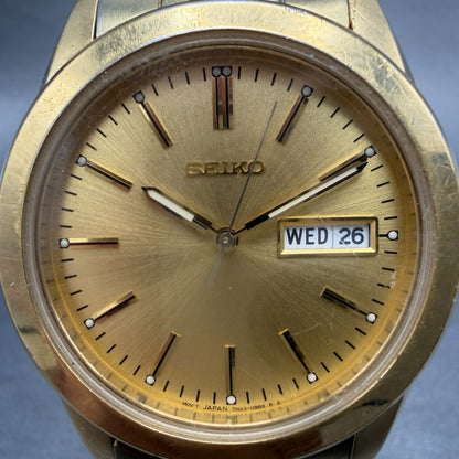 Seiko Watch Men 37mm Champagne Dial Gold Tone Daydate 7N43-0AM0 New Battery1
