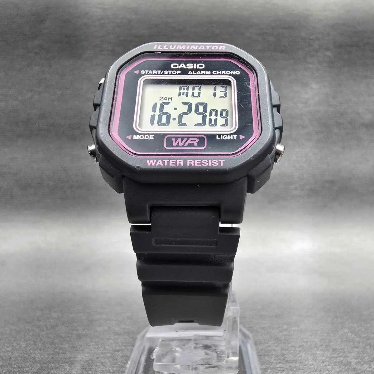 Casio Illuminator LA-20WH Watch Women 30mm Pink Gray Chrono Alarm New Battery JP5