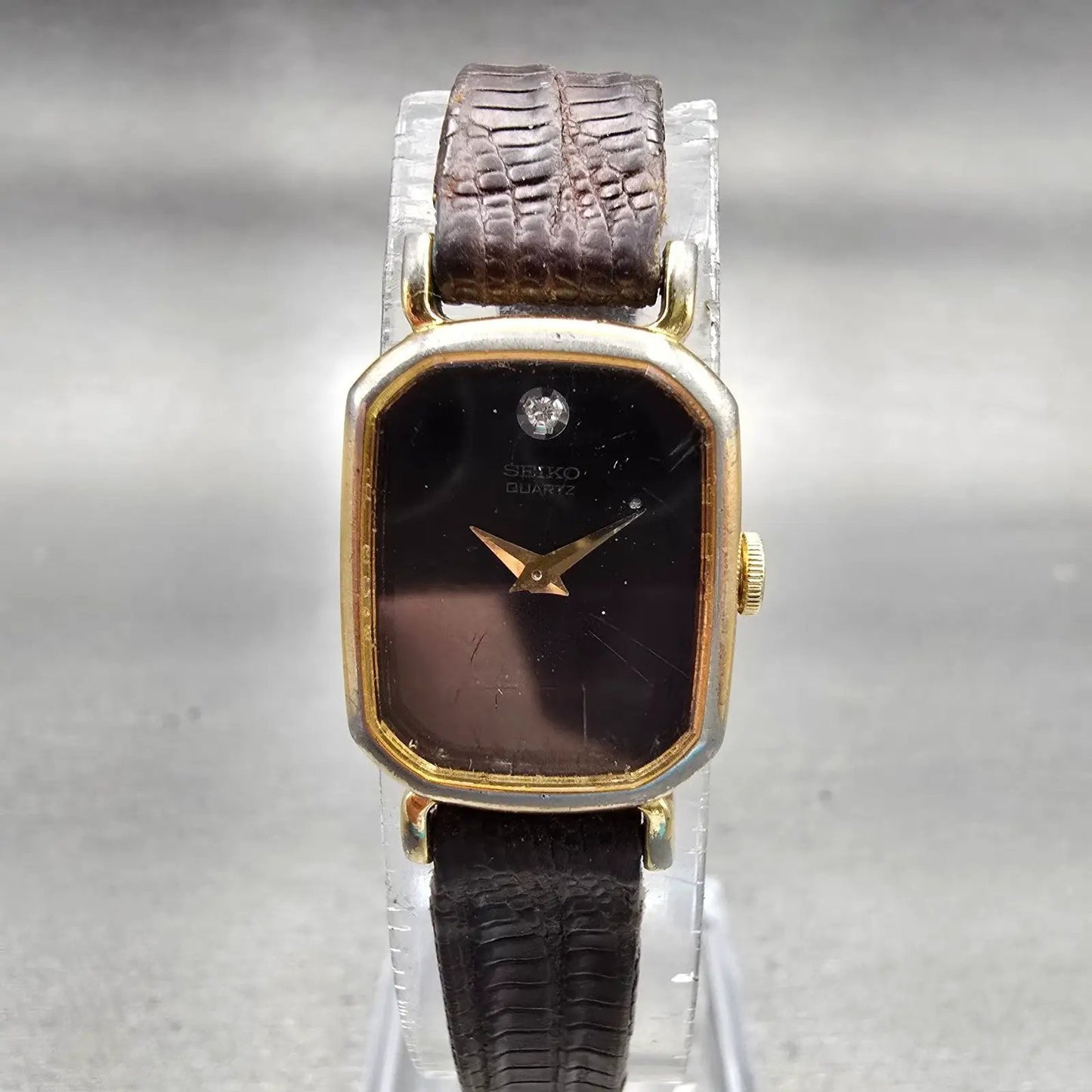 Seiko Watch Women 16mm Brown Dial Gold Tone Rectangle 1400-5309 New Battery VTG0