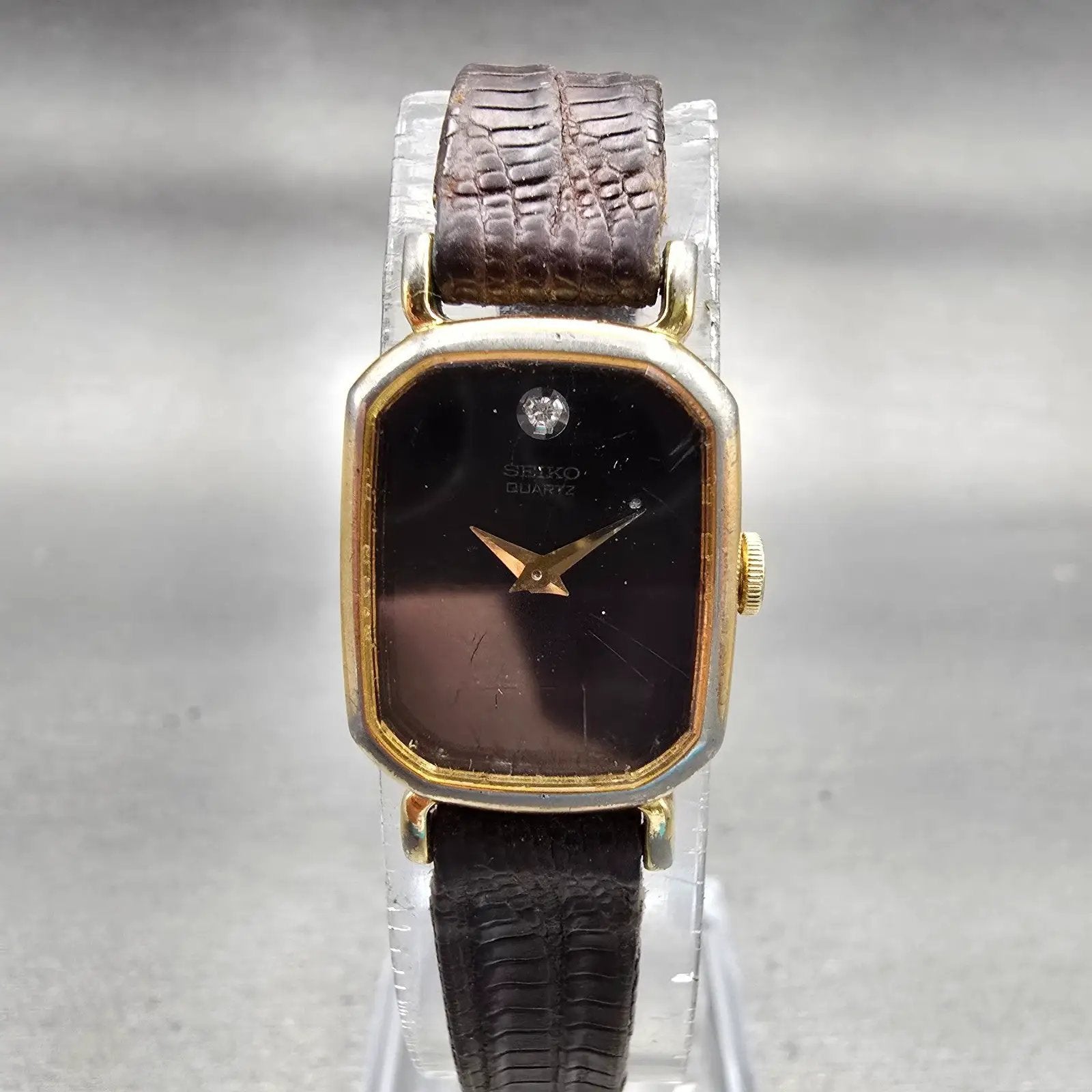 Seiko Watch Women 16mm Brown Dial Gold Tone Rectangle 1400-5309 New Battery VTG0