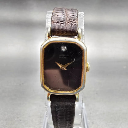 Seiko Watch Women 16mm Brown Dial Gold Tone Rectangle 1400-5309 New Battery VTG0