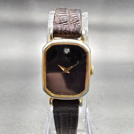 Seiko Watch Women 16mm Brown Dial Gold Tone Rectangle 1400-5309 New Battery VTG0