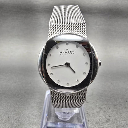 Skagen Watch Women 26mm White Dial Silver Tone Round 589SSS New Battery0