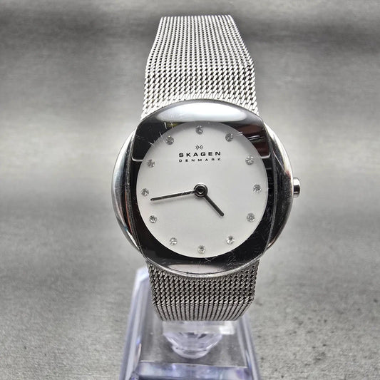 Skagen Watch Women 26mm White Dial Silver Tone Round 589SSS New Battery0