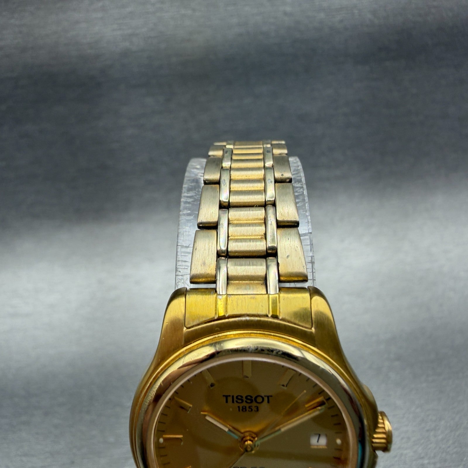 Tissot PR50 Watch Women 24mm Gold Dial Gold Tone Date Round NO CASEBACK PARTS5