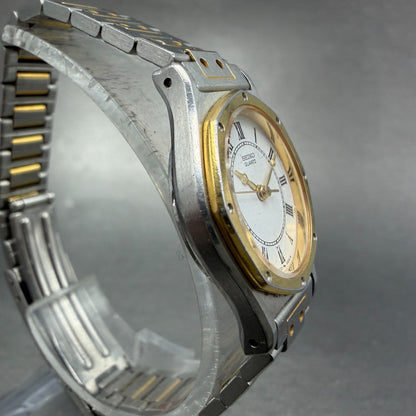 Seiko Watch Women 23mm White Dial Two Tone Round 1221-0040 New Battery Vintage3