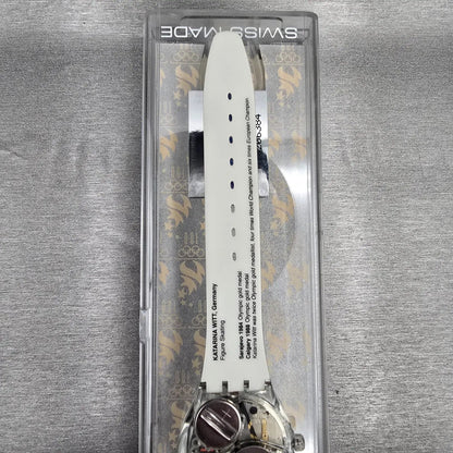 Swatch Musicall Katarina Witt Watch Woman 34mm Blue Dial Clear Case SLZ105 NOS9