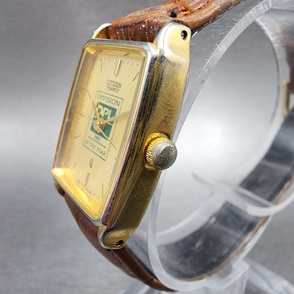 Citizen CQ Tank Watch Women 19mm Champagne Dial Gold Tone Rectangle New Battery