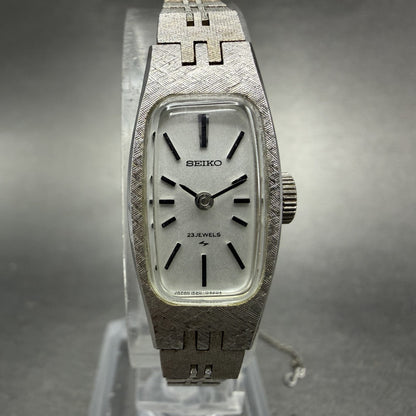 Seiko Watch Women 14mm Silver Dial Silver Tone Rectangle Manual Wind Runs0