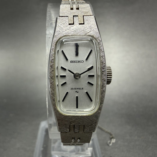 Seiko Watch Women 14mm Silver Dial Silver Tone Rectangle Manual Wind Runs0