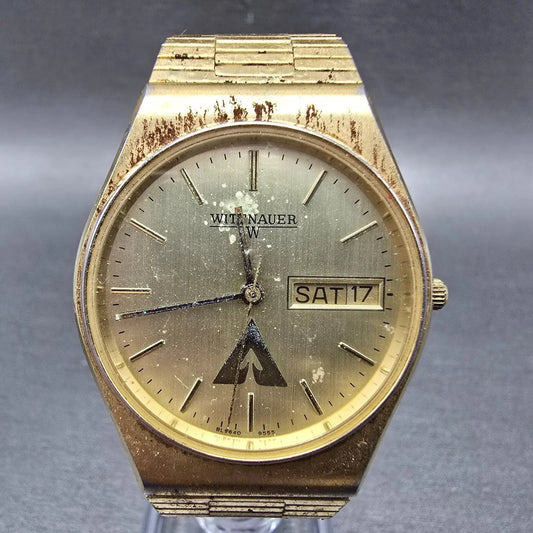 Wittnauer Watch Men 33mm Gold Dial Gold Tone Daydate BL9640 ETA 955.124 PARTS0