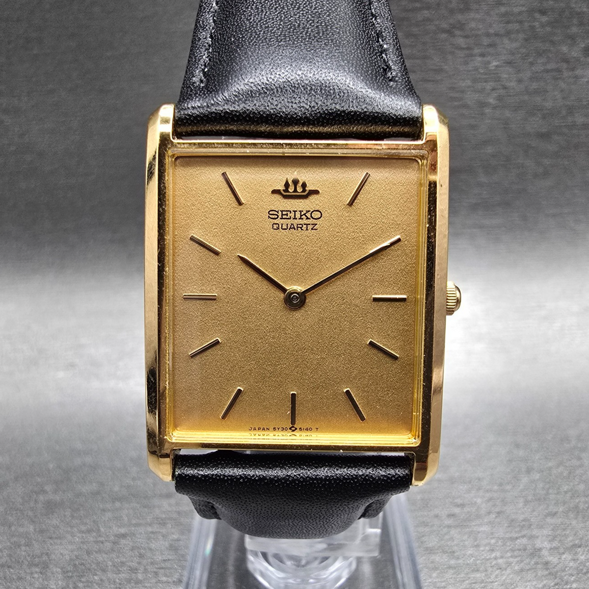 Seiko Tank Watch Men 25mm Gold Dial Gold Rectangle 5Y30-5060 New Battery JP VTG0