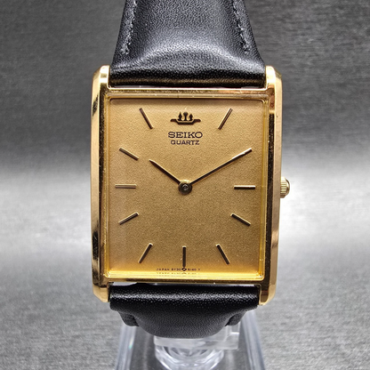 Seiko Tank Watch Men 25mm Gold Dial Gold Rectangle 5Y30-5060 New Battery JP VTG0