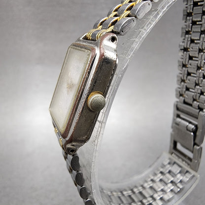 Seiko Tank Watch Women 18mm White Dial Two Tone Rectangle V4015129 New Battery2