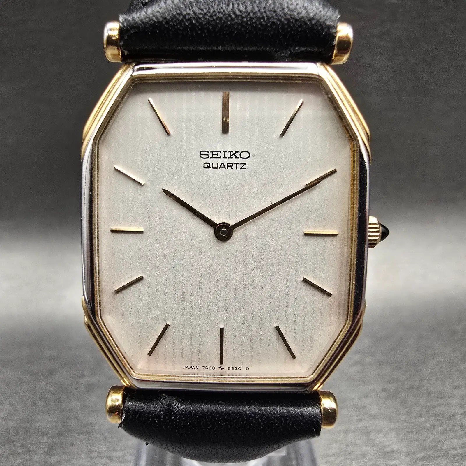 Seiko Watch Men 26mm White Dial Gold Tone Octagon 7430-5130 New Battery Dress1