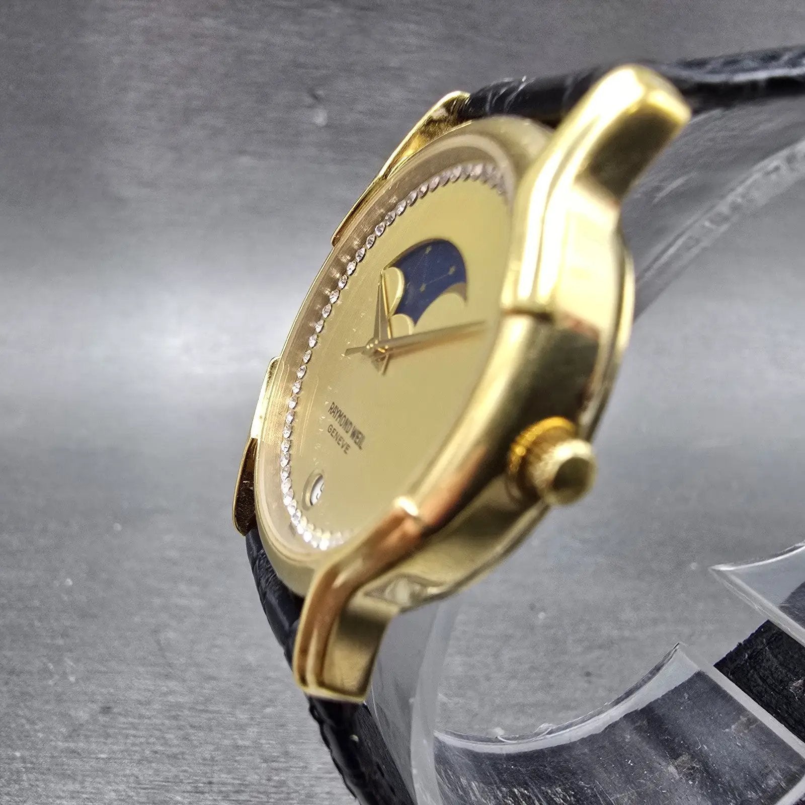 Raymond Weil Moon Phase Watch Men 30mm Champagne Dial Gold Plated Date 4100 Runs2