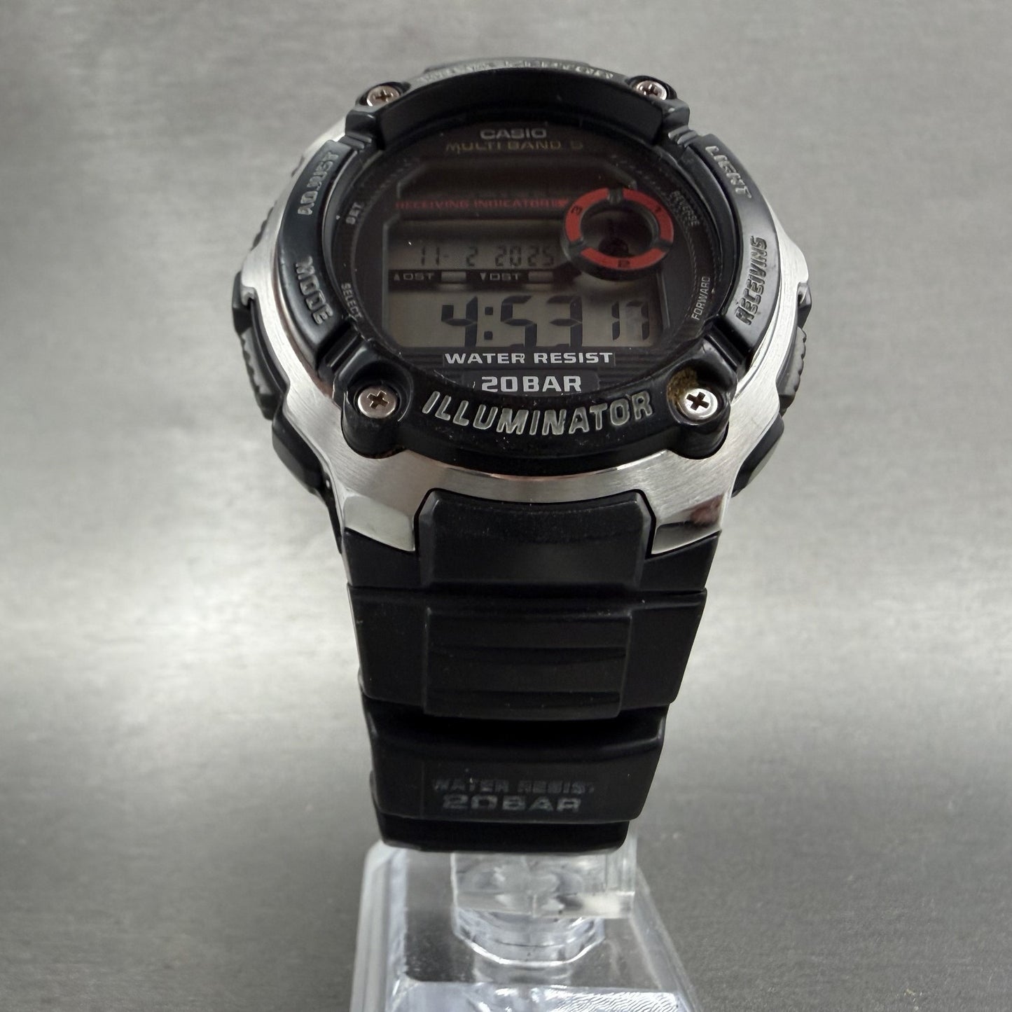 Casio Waveceptor Watch Men 48mm Digital Black Silver Alarm Chrono WVM200 NewBat5