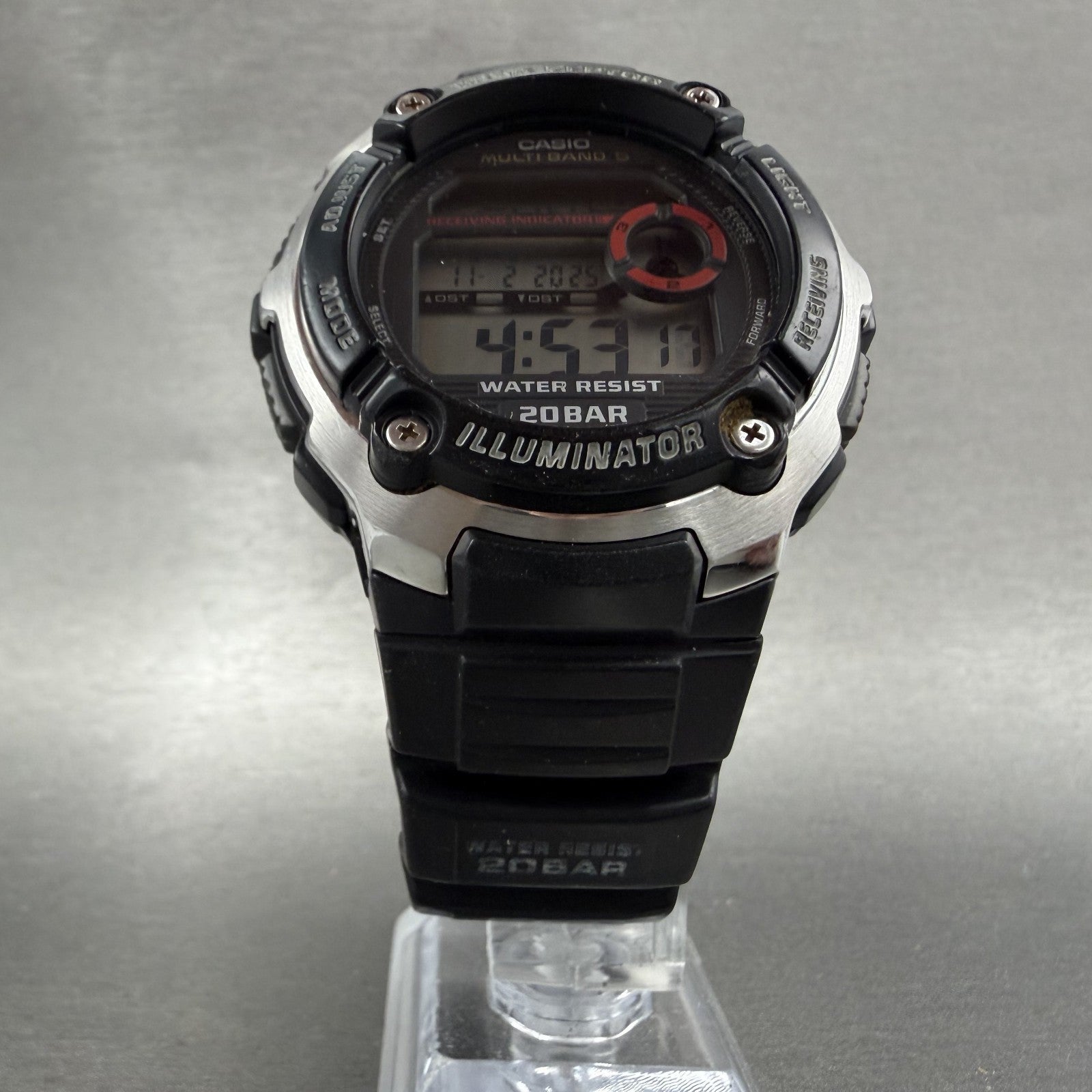 Casio Waveceptor Watch Men 48mm Digital Black Silver Alarm Chrono WVM200 NewBat5