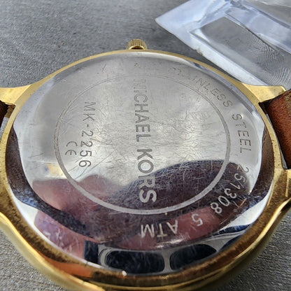 Michael Kors Slim Runway Watch Women 42mm Gold Dial Gold Tone Round New Battery9