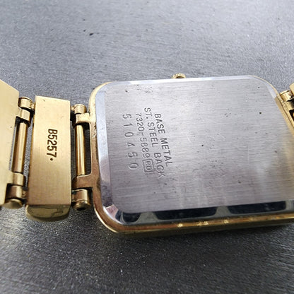 Seiko Tank Watch Men 23mm Champagne Dial Gold Tone Rectangle 73205889 New Batt9
