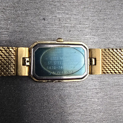 Seiko Lassale Watch Women 14mm Gold Dial Gold Rectangle Diamonds New Battery VTG10