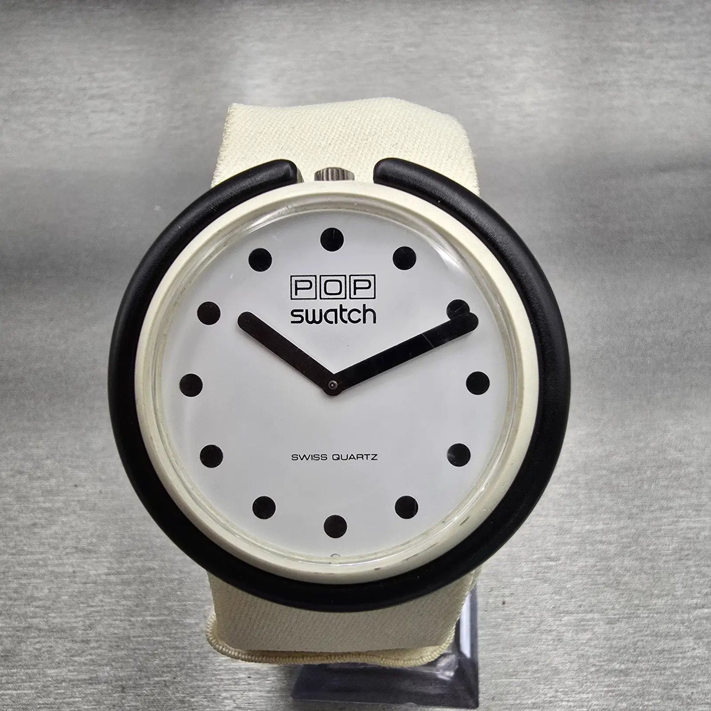 Pop Swatch Watch Watch Men White Dial White Case Round White Strap New Battery0