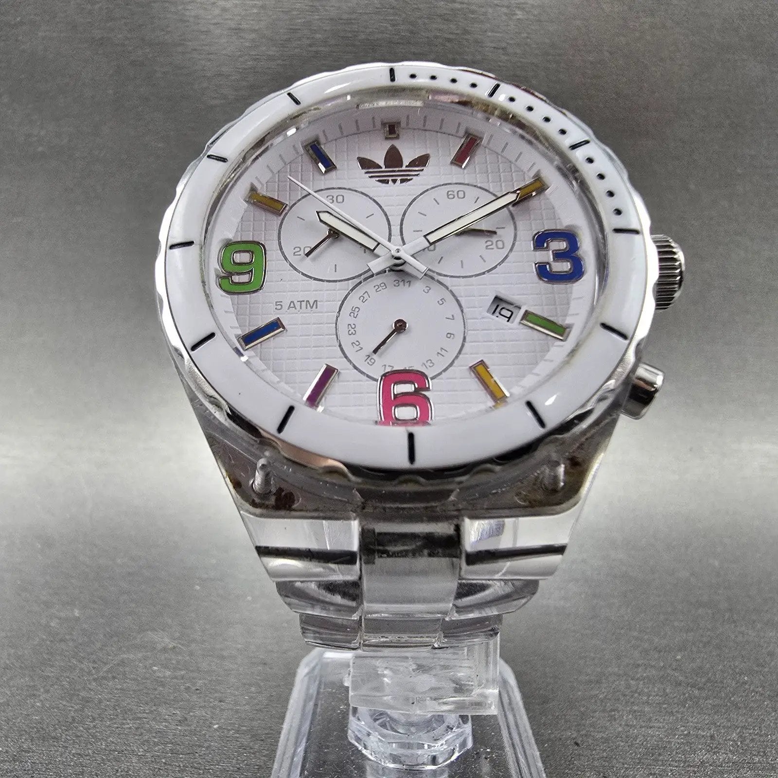 Adidas Cambridge Chronograph Watch Men 44mm White Dial Clear Date New Battery5