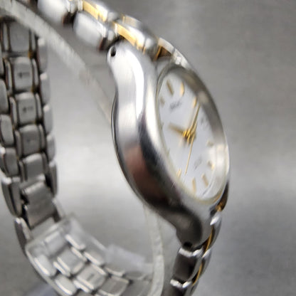 Seiko SQ 50 Watch Women 25mm White Dial Two Tone Date 7n820301 New Battery3