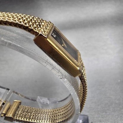 Citizen CQ Tank Watch Women 12mm Black Dial Gold Tone Rectangle Mesh band NewBat3