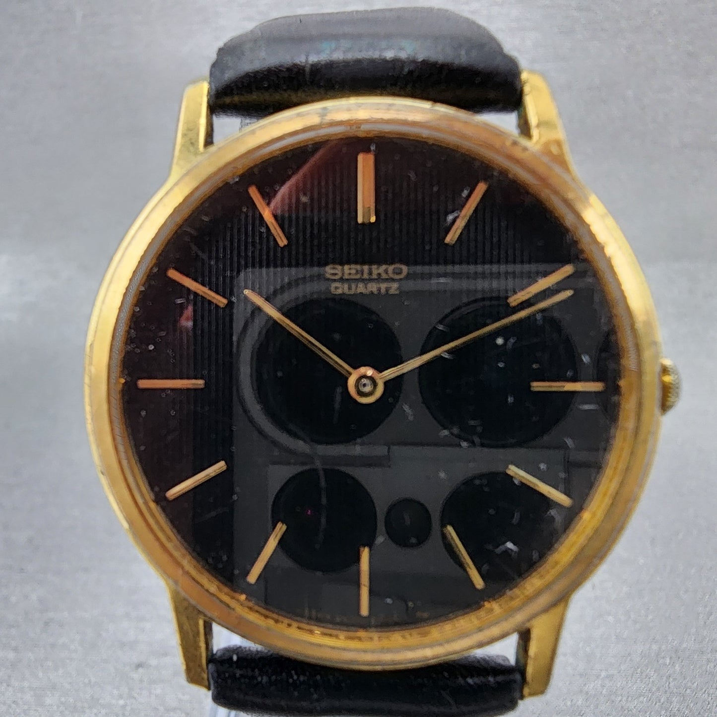 Seiko Watch Men 32mm Black Dial Gold Tone Round 26200209 New Battery VTG1