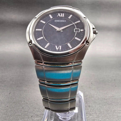 Seiko Watch Men 35mm Blue Dial Silver Tone Date Round V739-0B30 New Battery5