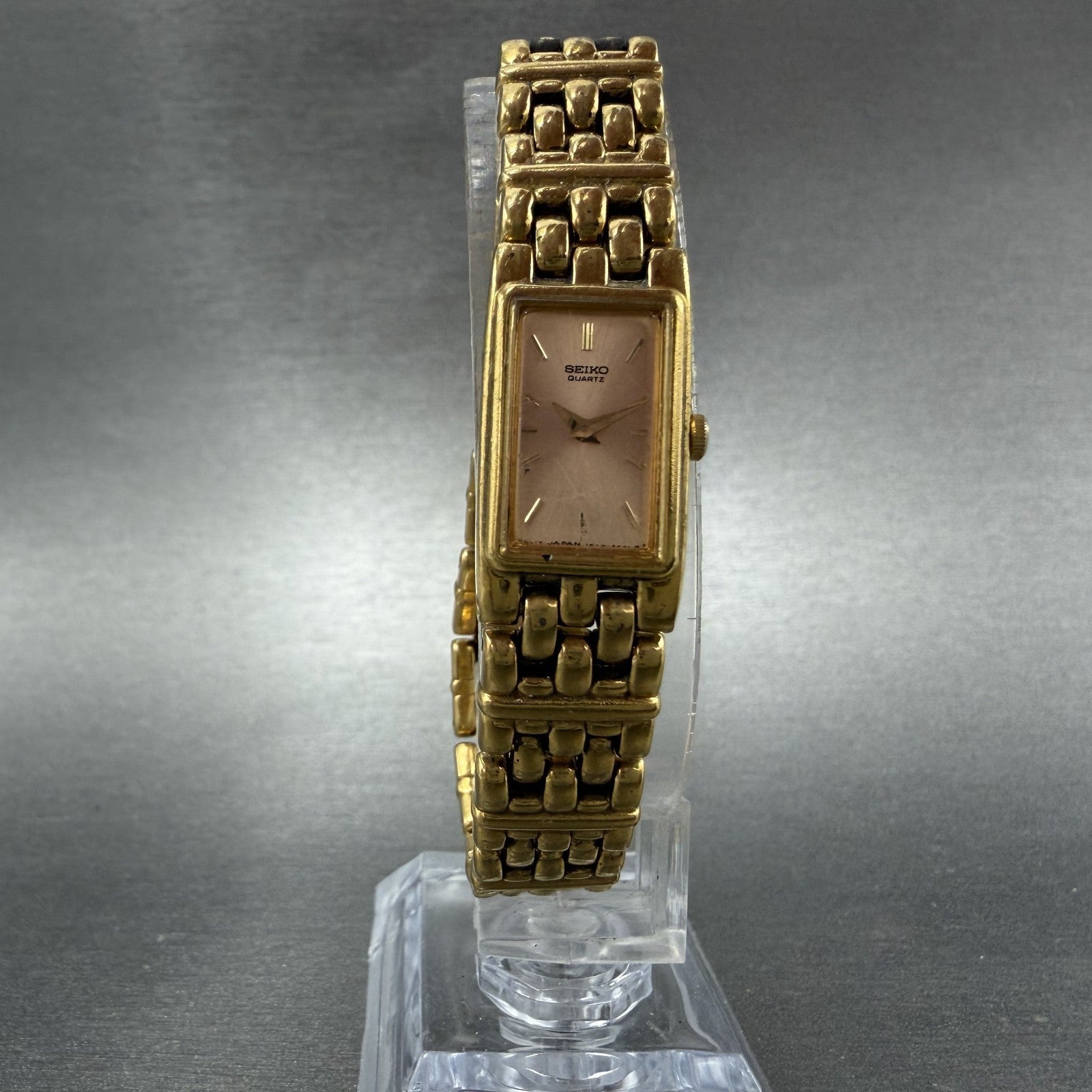 Seiko Tank Watch Women 13mm Pink Dial Gold Tone Rectangle 2E20-6951 New Battery5