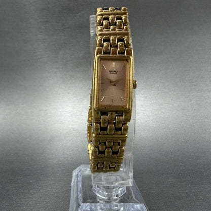 Seiko Tank Watch Women 13mm Pink Dial Gold Tone Rectangle 2E20-6951 New Battery5