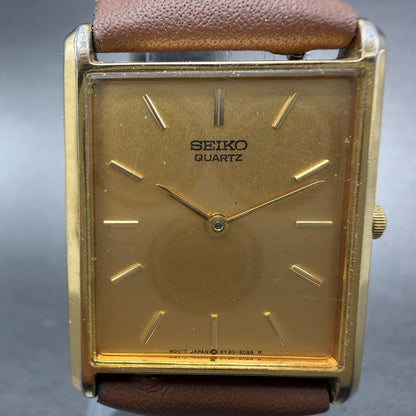 Seiko Tank Watch Men 25mm Champagne Dial Gold Tone Rectangle 5y30-5069 New BattE1