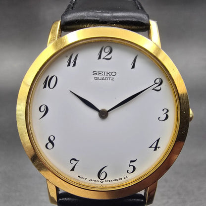 Seiko Watch Men 34mm White Dial Gold Tone Round 5Y94-8009 New Battery Vintage1