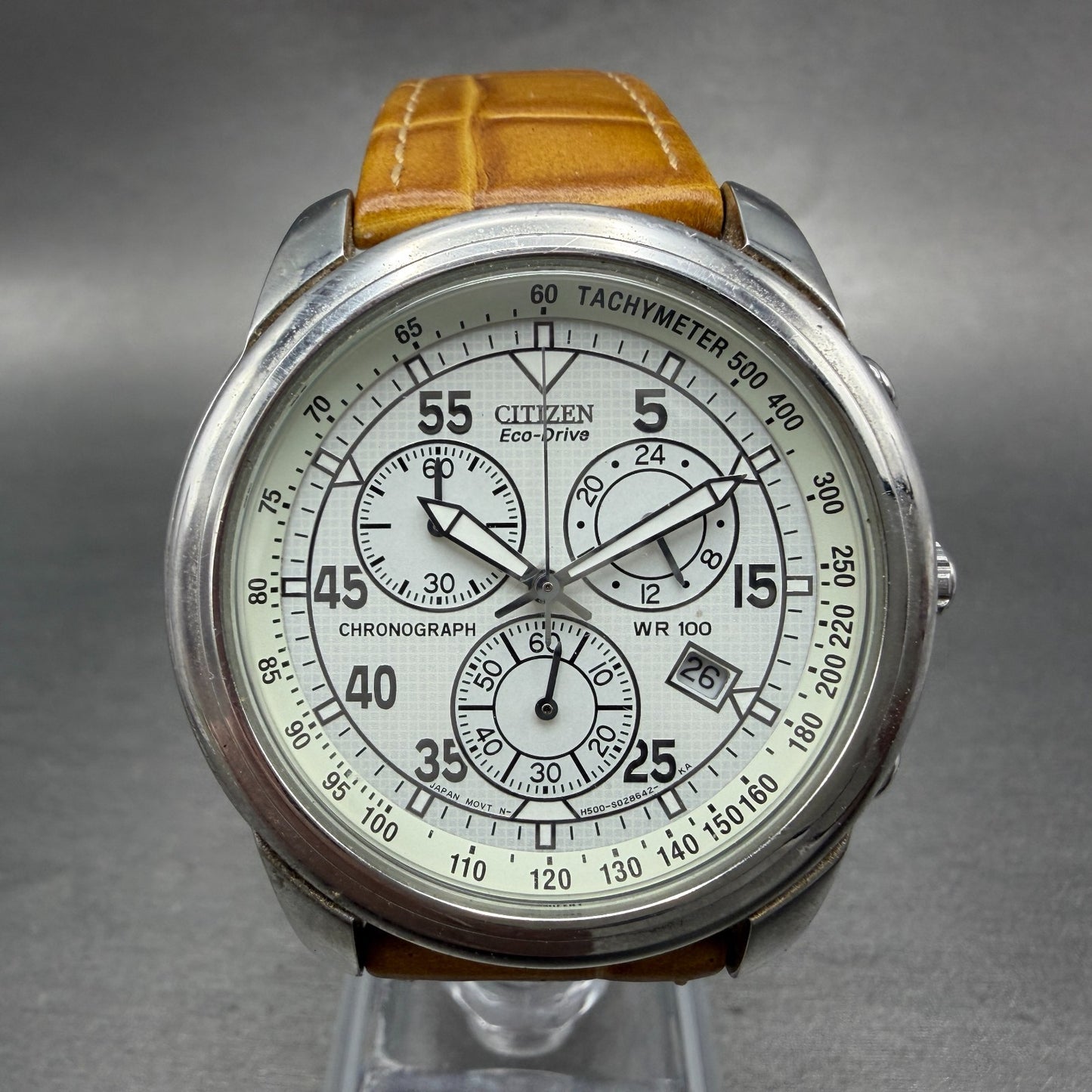 Citizen Eco-Drive Chrono Watch Men 40mm White Dial Steel Date H500-S015600 Runs0